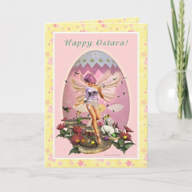 Happy Ostara - Vernal Equinox - Spring Faerie Card (Front)