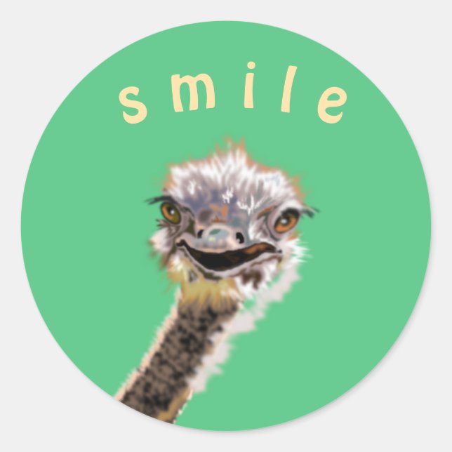 Happy Ostrich Classic Round Sticker (Front)