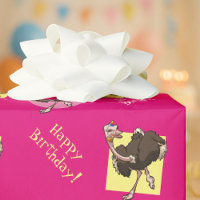 Happy Ostrich Dancing in Party Hat Cartoon