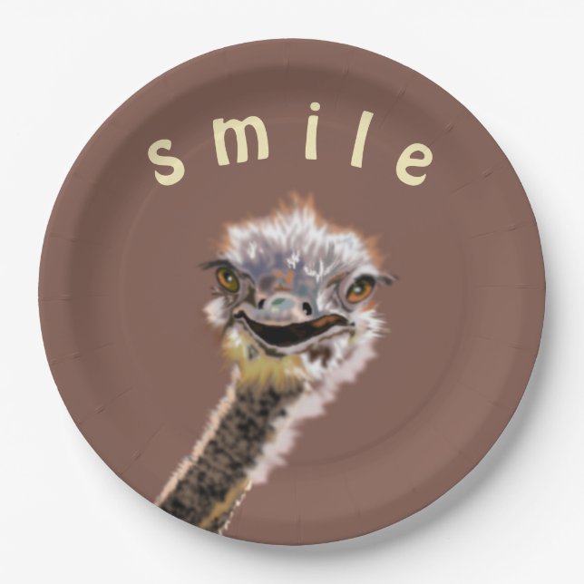 Happy Ostrich Funny Paper Plates Smile - Your Text (Front)