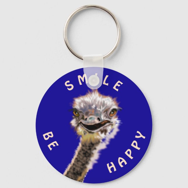 Happy Ostrich - Smile - Be Happy Key Ring (Front)