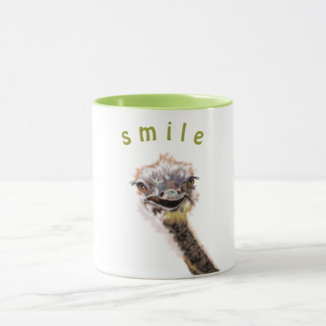 Happy Ostrich - Smile - Painting - Fun Custom Text Mug (Center)