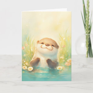 Happy Otter in a Tranquil Water Scene Card