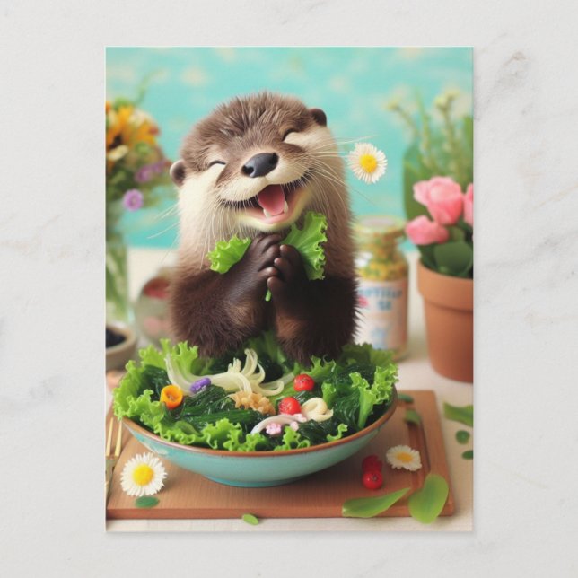 Happy Otter Making a Salad Postcard (Front)