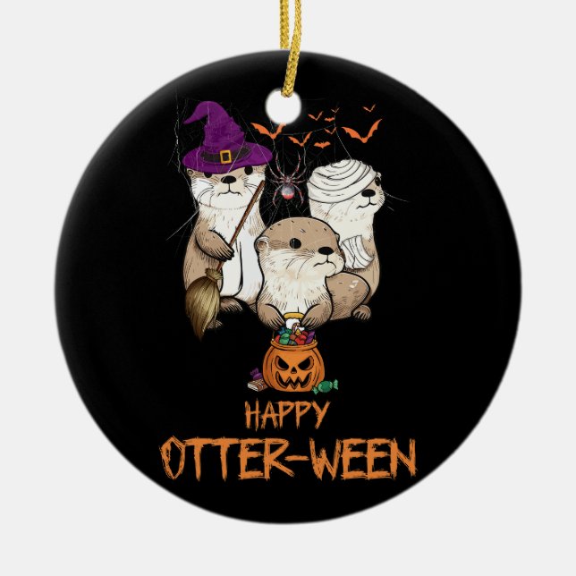 Happy Otter Ween Witch Lazy Halloween Costume Anim Ceramic Ornament (Front)
