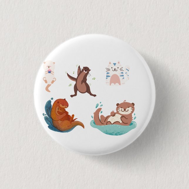 Happy ottering sticker 3 cm round badge (Front)