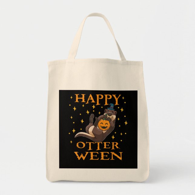 Happy Otterween Cute Sea Otter Halloween Costume Tote Bag (Front)