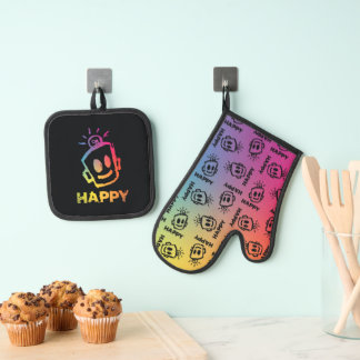 HAPPY Oven Mitt and Pot Holders Oven Mitt & Pot Holder Set