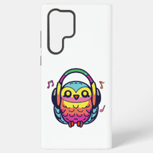 Happy Owl with headphones listening to music. Samsung Galaxy Case