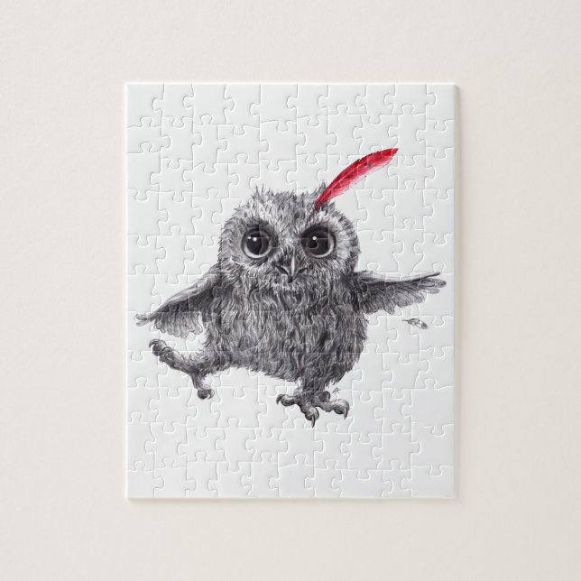 Happy Owl with Red Feather Jigsaw Puzzle (Vertical)
