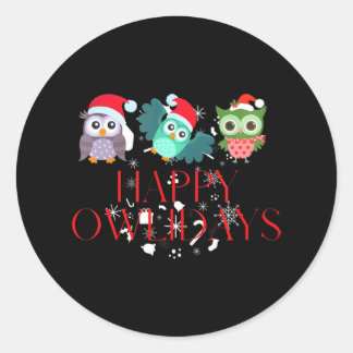 Happy Owlidays Happy Christmas Holidays Owl Hoot Classic Round Sticker