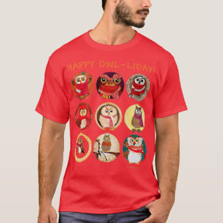 HAPPY OWLLIDAY Adorable Owls Wearing Scarfs Owl Lo T-Shirt