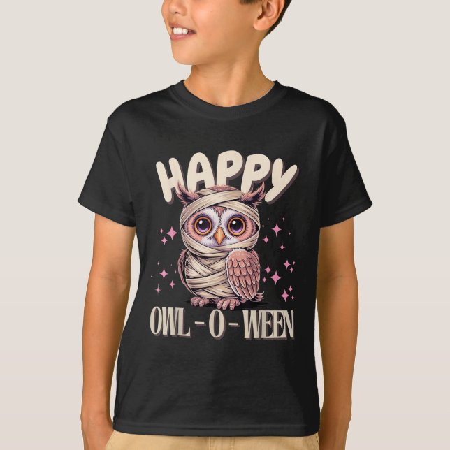 Happy Owloween Cute Mummy Owl Halloween Squad Cost T-Shirt (Front)