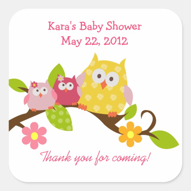 Happy Owls Baby Girls Twin Shower Sticker (Front)