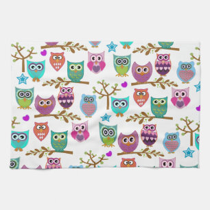happy owls tea towel