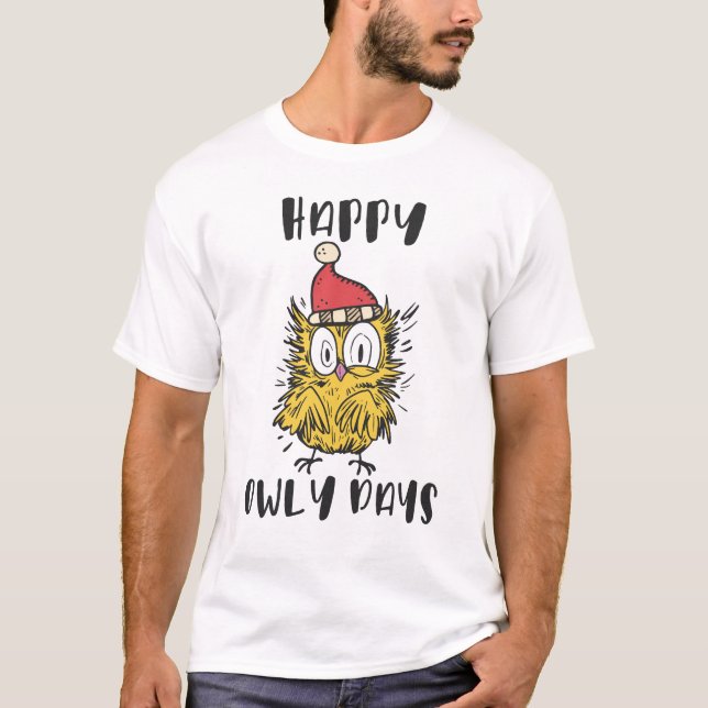 Happy Owly Days Funny Santa Owl T-Shirt (Front)