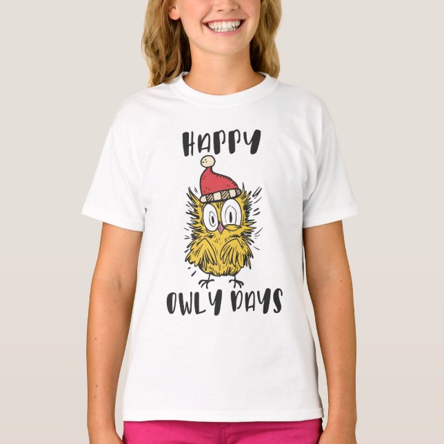 Happy Owly Days Funny Santa Owl T-Shirt (Front)