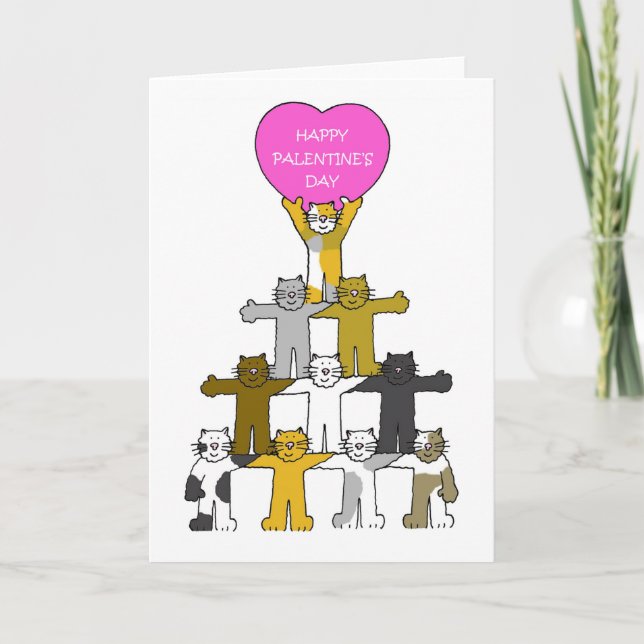 Happy Palentine's Day Cute Cartoon Cats Card (Front)