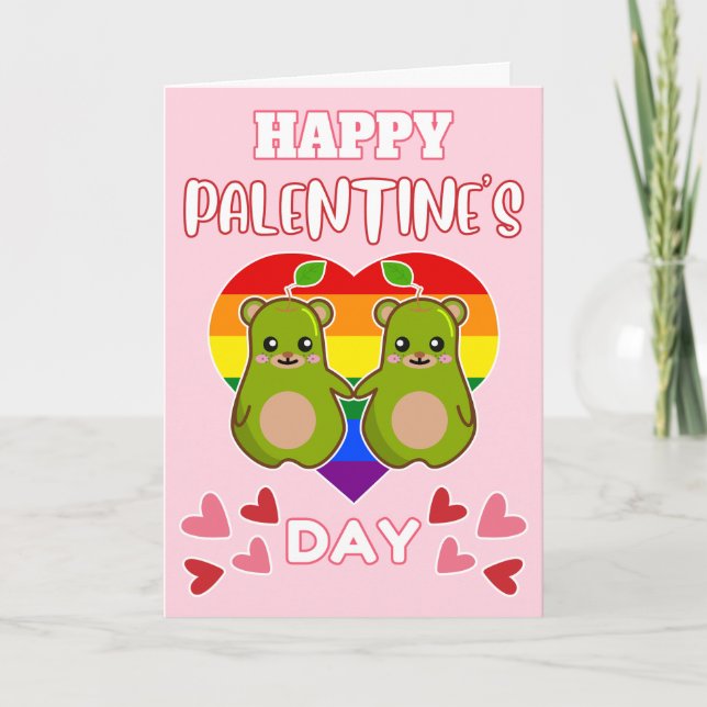 HAPPY PALENTINE'S DAY Cute Pear Bear Pair LGBT Holiday Card (Front)