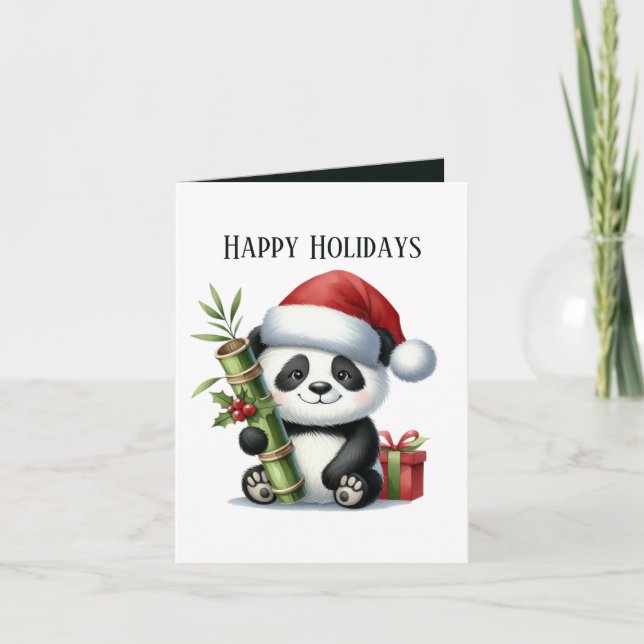 Happy Panda bear add message Christmas Holiday Card (Front)