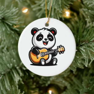 Happy Panda Guitarist - Cute Acoustic Music Design Ceramic Ornament