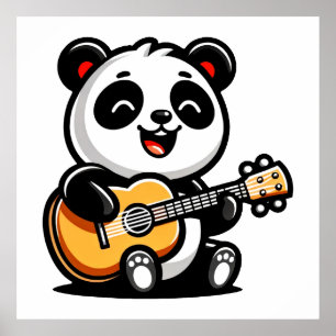 Happy Panda Guitarist - Cute Acoustic Music Design Poster