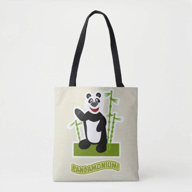 Happy  Panda-monium Panda Bear Cartoon Tote Bag (Front)