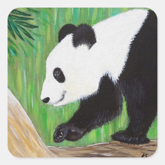 Happy Panda Painting Square Sticker (Front)