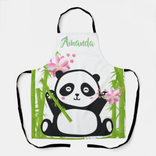 Happy Panda with Bamboo & Cherry Blossom Apron
