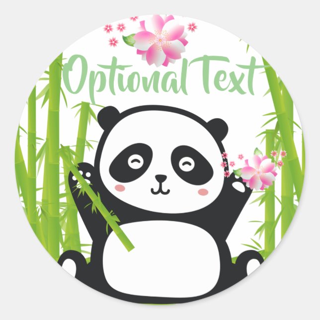 Happy Panda with Bamboo & Cherry Blossom Classic Round Sticker (Front)