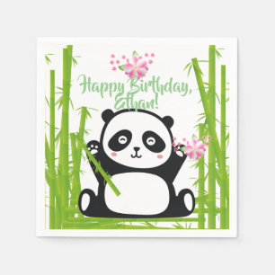 Happy Panda with Bamboo & Cherry Blossom  Napkin