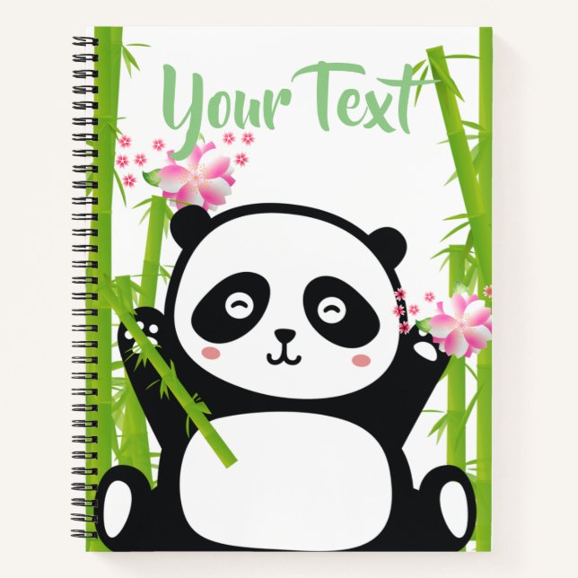Happy Panda with Bamboo & Cherry Blossom   Notebook (Front)