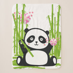 Happy Panda with Bamboo & Cherry Blossom Sherpa Blanket