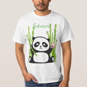 Happy Panda with Bamboo & Cherry Blossom  T-Shirt