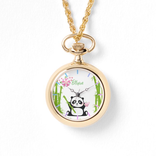 Happy Panda with Bamboo & Cherry Blossom  Watch (Front)