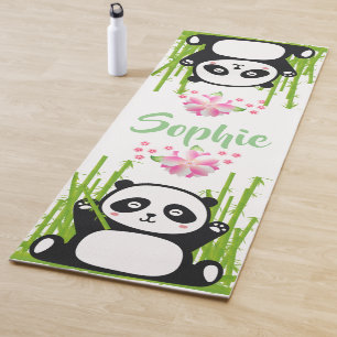 Happy Panda with Bamboo & Cherry Blossom  Yoga Mat