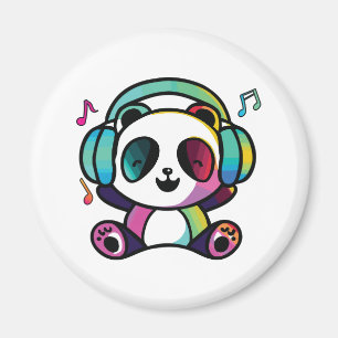 Happy Panda with headphones listening to music.  Magnet