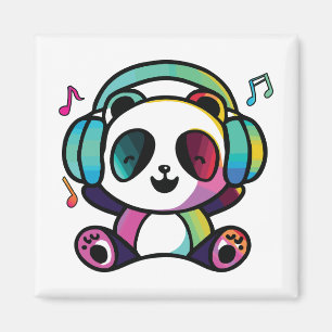 Happy Panda with headphones listening to music.  Magnet