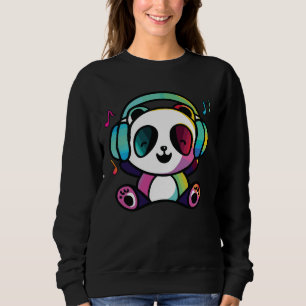 Happy Panda with headphones listening to music.  Sweatshirt