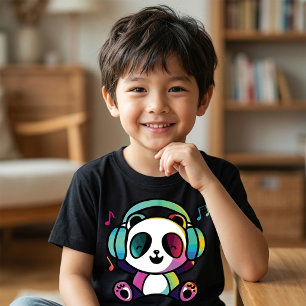 Happy Panda with headphones listening to music.  T-Shirt