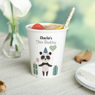 Happy Panda with Party Hat and Gifts, Birthday Paper Cups