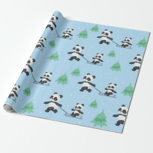 Happy Pandas Christmas Pattern Wrapping Paper