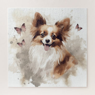 Happy Papillon Dog Watercolor Jigsaw Puzzle
