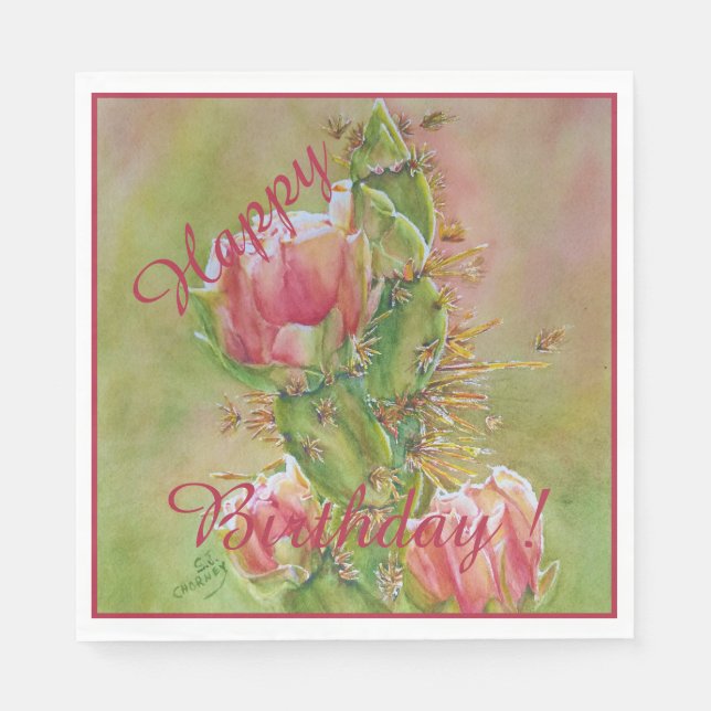 Happy Party Celebration Desert Flowers Napkin (Front)