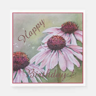 Happy Party Celebration Pink Echinacea Flowers Napkin