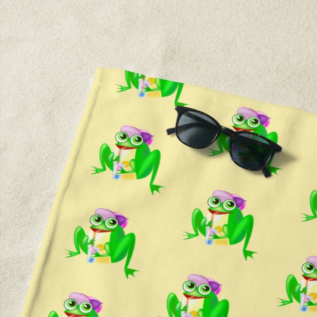 Happy Party Frog Beach Towel (In Situ)