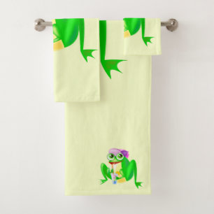 Happy Party Frog  - Choose / add your colour Bath Towel Set
