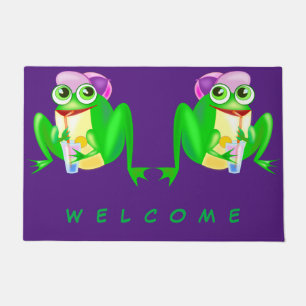 Happy Party Frogs Funny Doormat