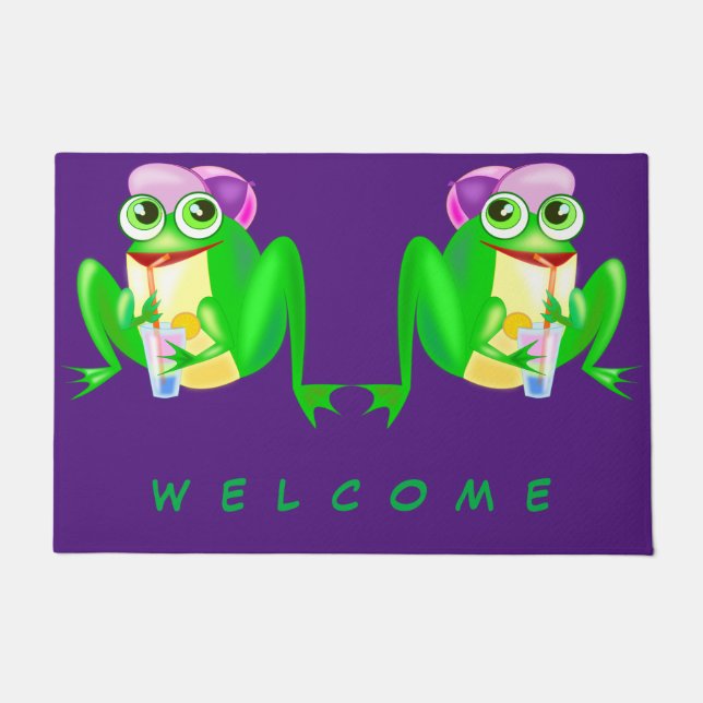 Happy Party Frogs Funny Doormat (Front)