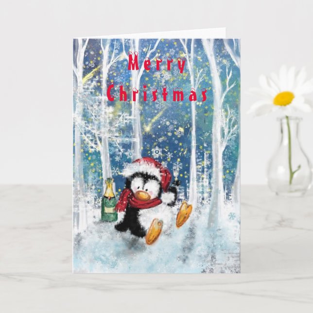 Happy Party Penguin Funny Christmas Card (Small Plant)